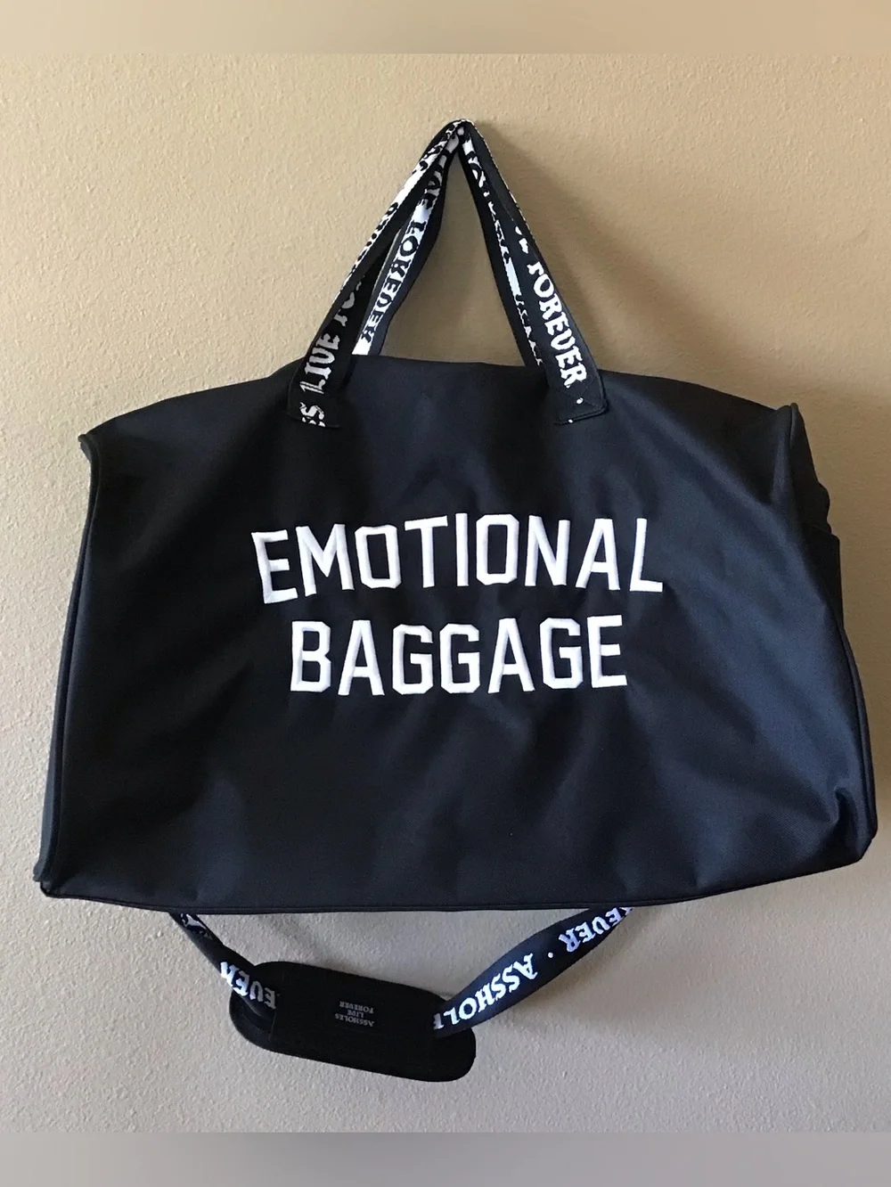 NWOT Emotional Baggage A$sholes Live Forever Duffle Gym Bag